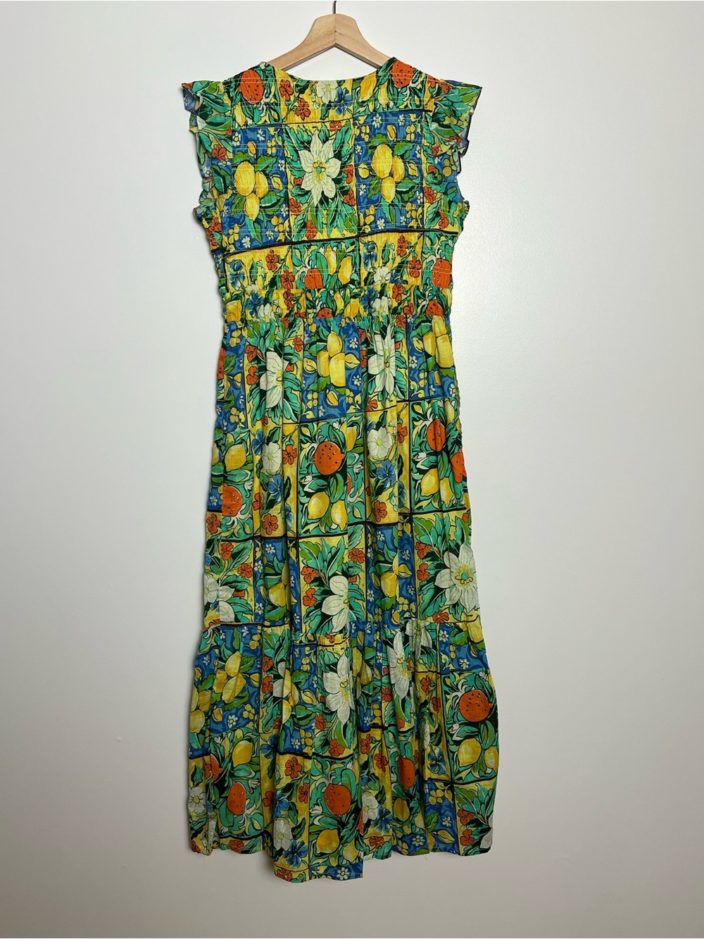 NWOT Anthropologie Peregine Flutter Sleeve Maxi Dress in lemon and floral print - Picture 6 of 13